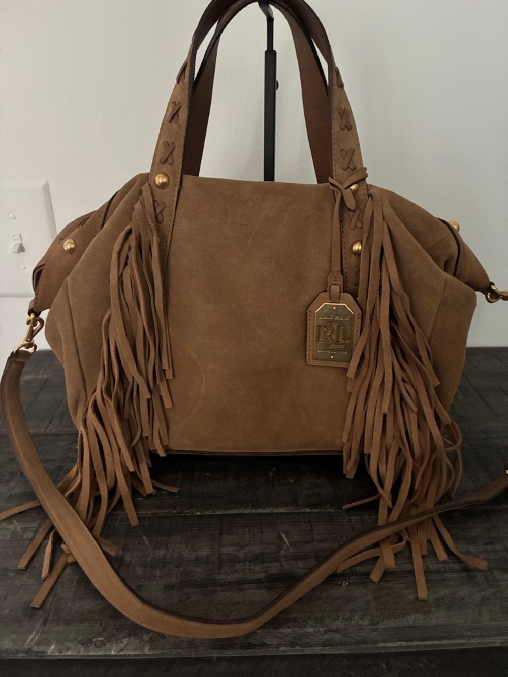 Ralph Lauren Brown Suede Fringe Shoulder Bag